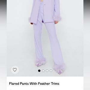 Nasty Gal Flared Lilac Feather Trimmed Pants